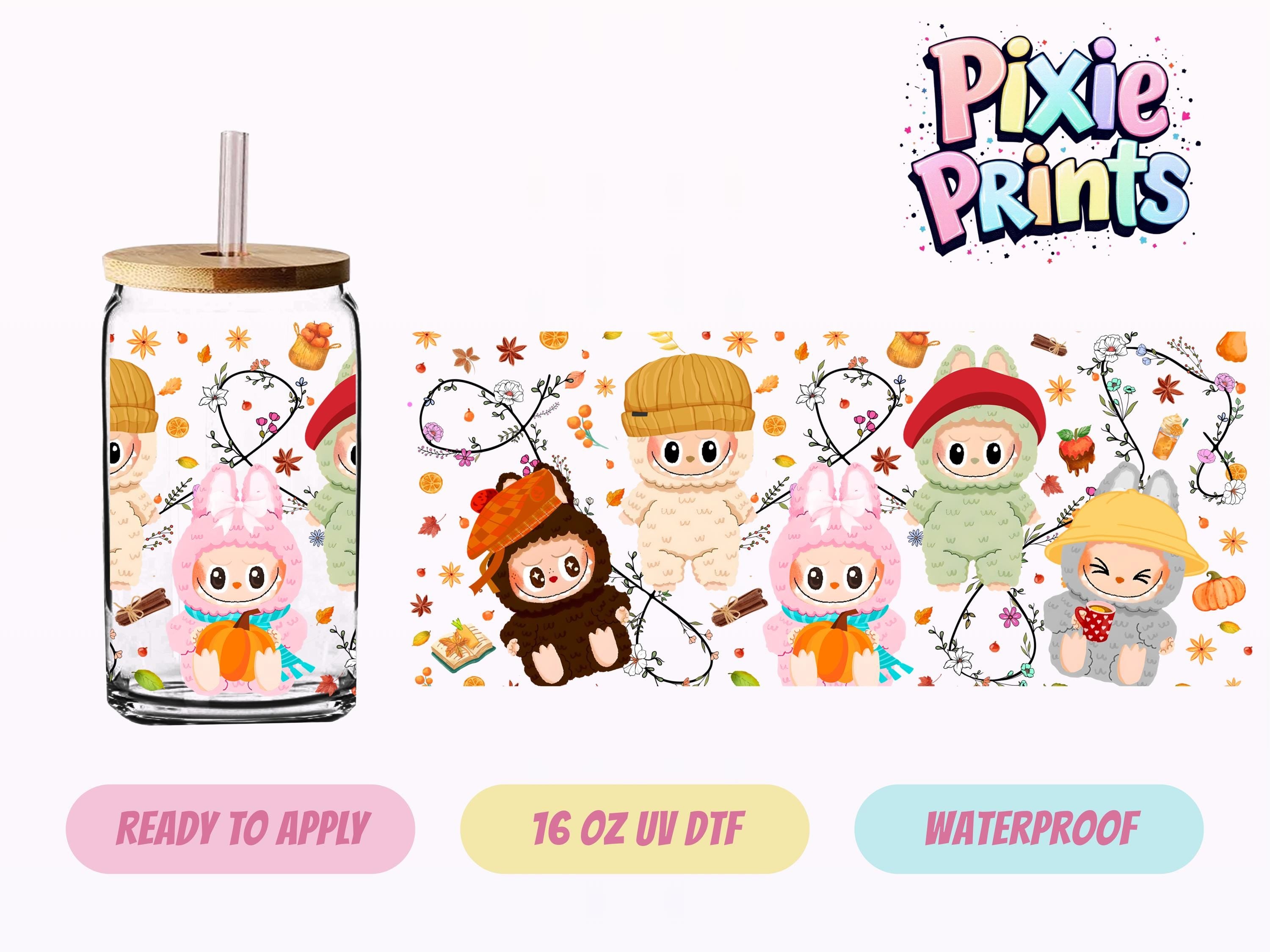 Cartoon Doll Fall UV DTF Tumbler Wrap Same Day Cup Sticker