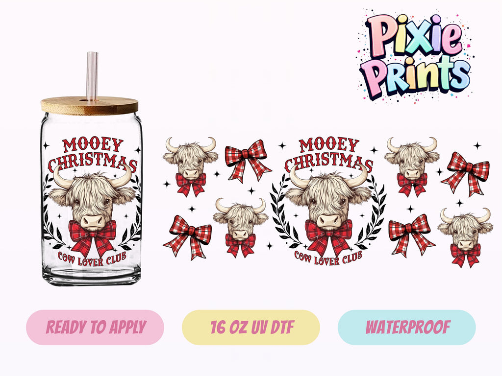 Christmas Cow UV DTF Tumbler Wrap Same Day Cup Sticker