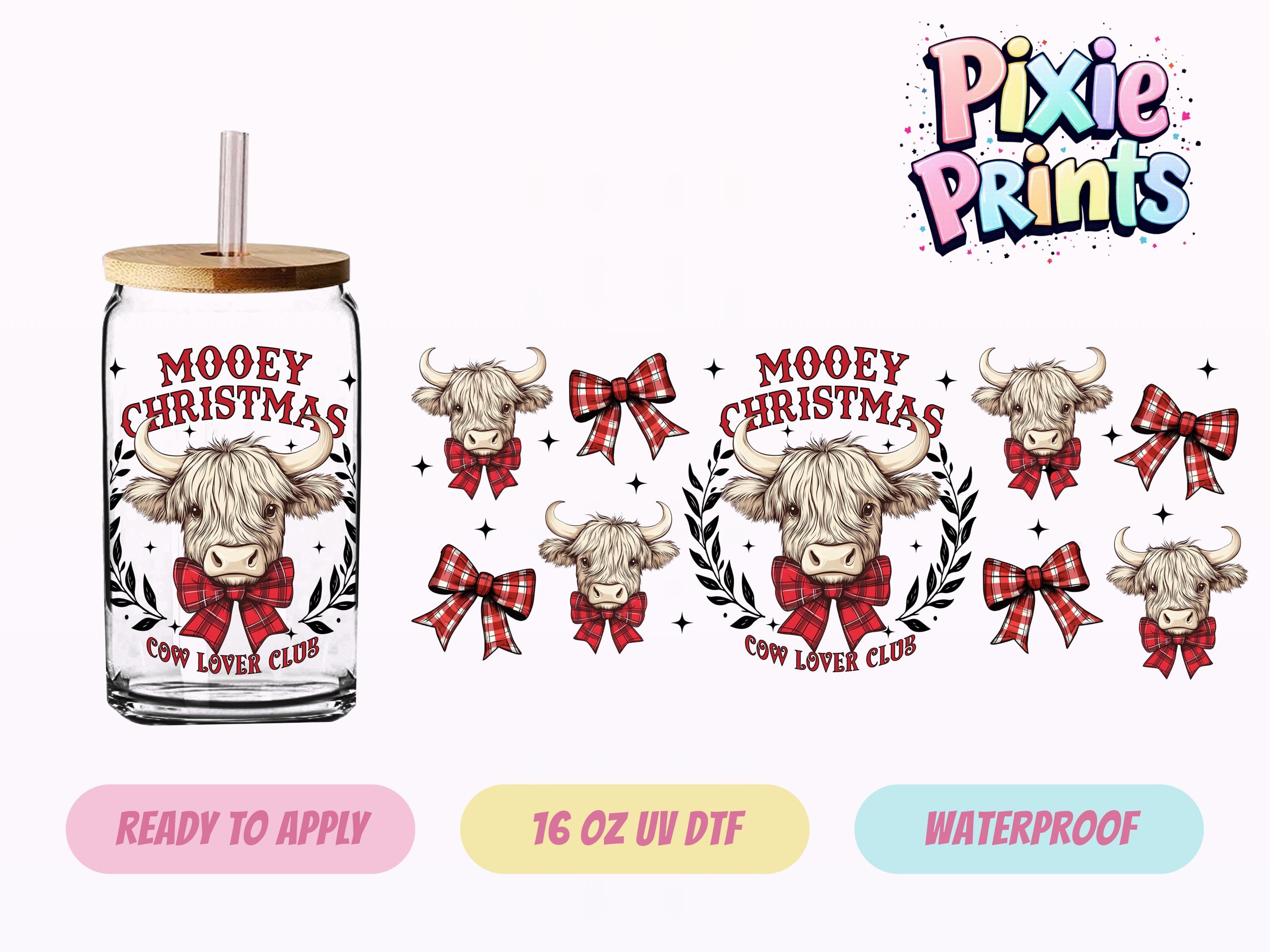 Christmas Cow UV DTF Tumbler Wrap Same Day Cup Sticker