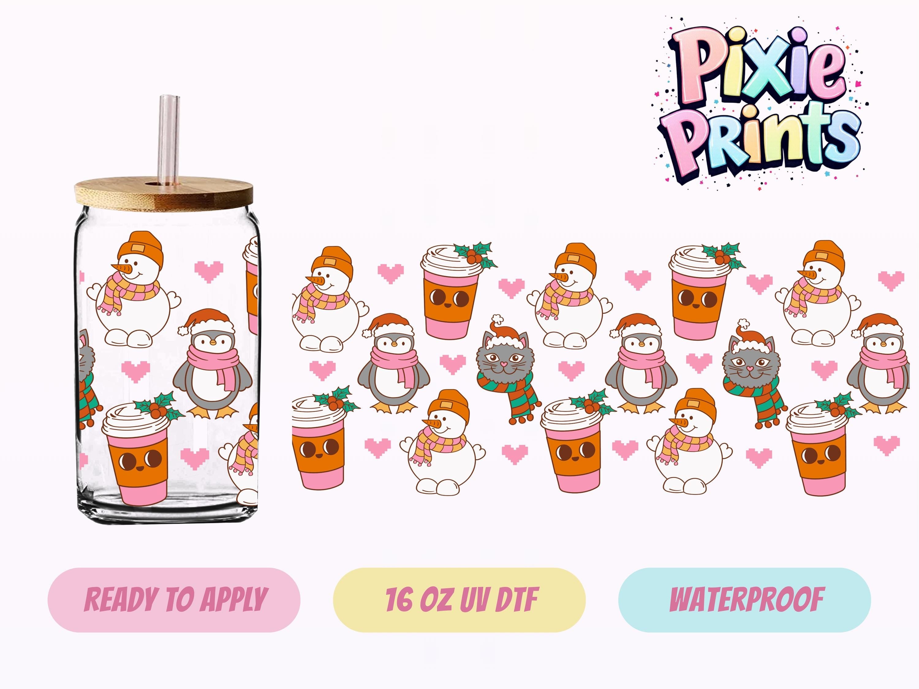 Cat Christmas UV DTF Tumbler Wrap Same Day Cup Sticker