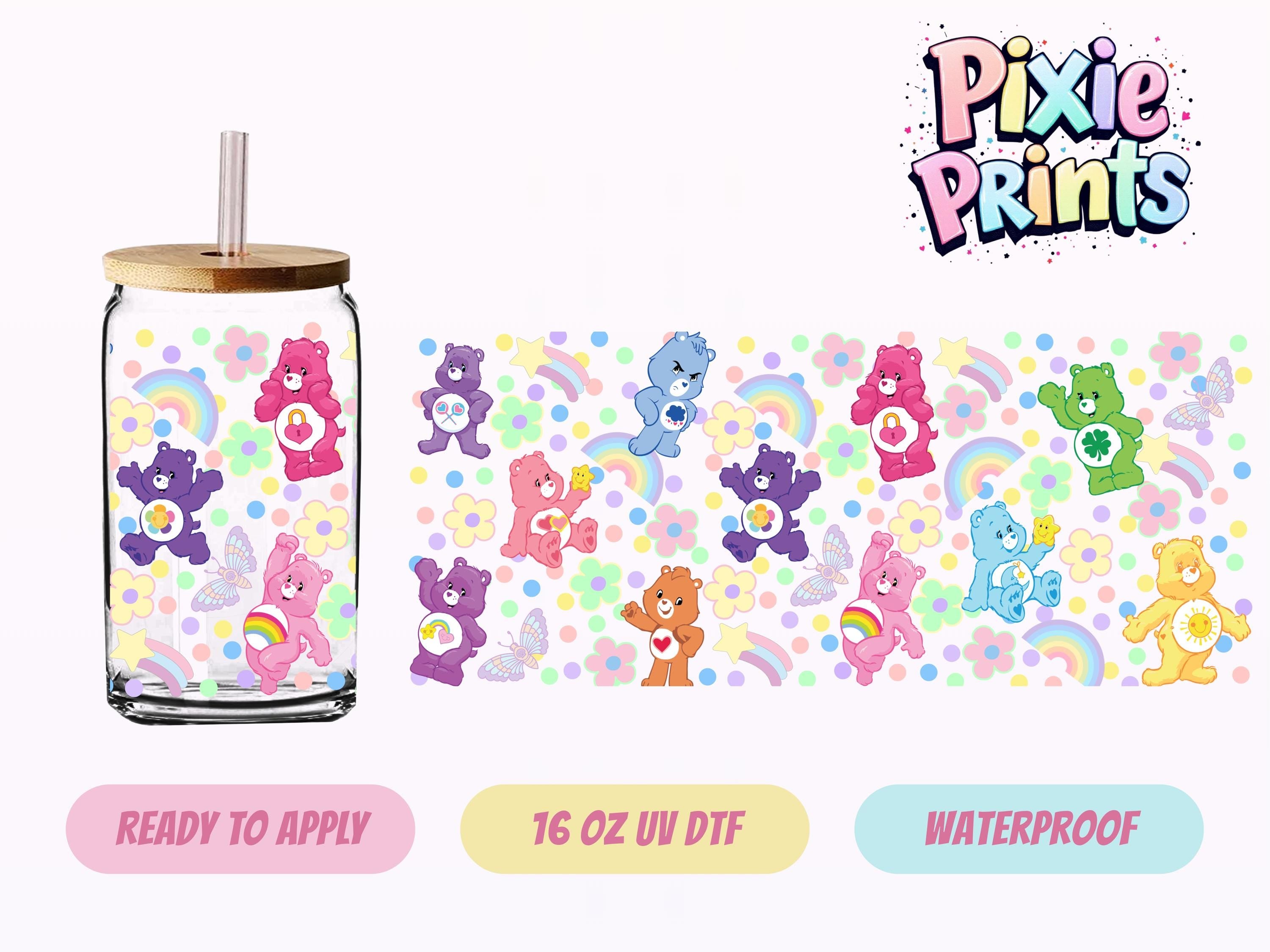 Care Bears UV DTF Tumbler Wrap Same Day Cup Sticker