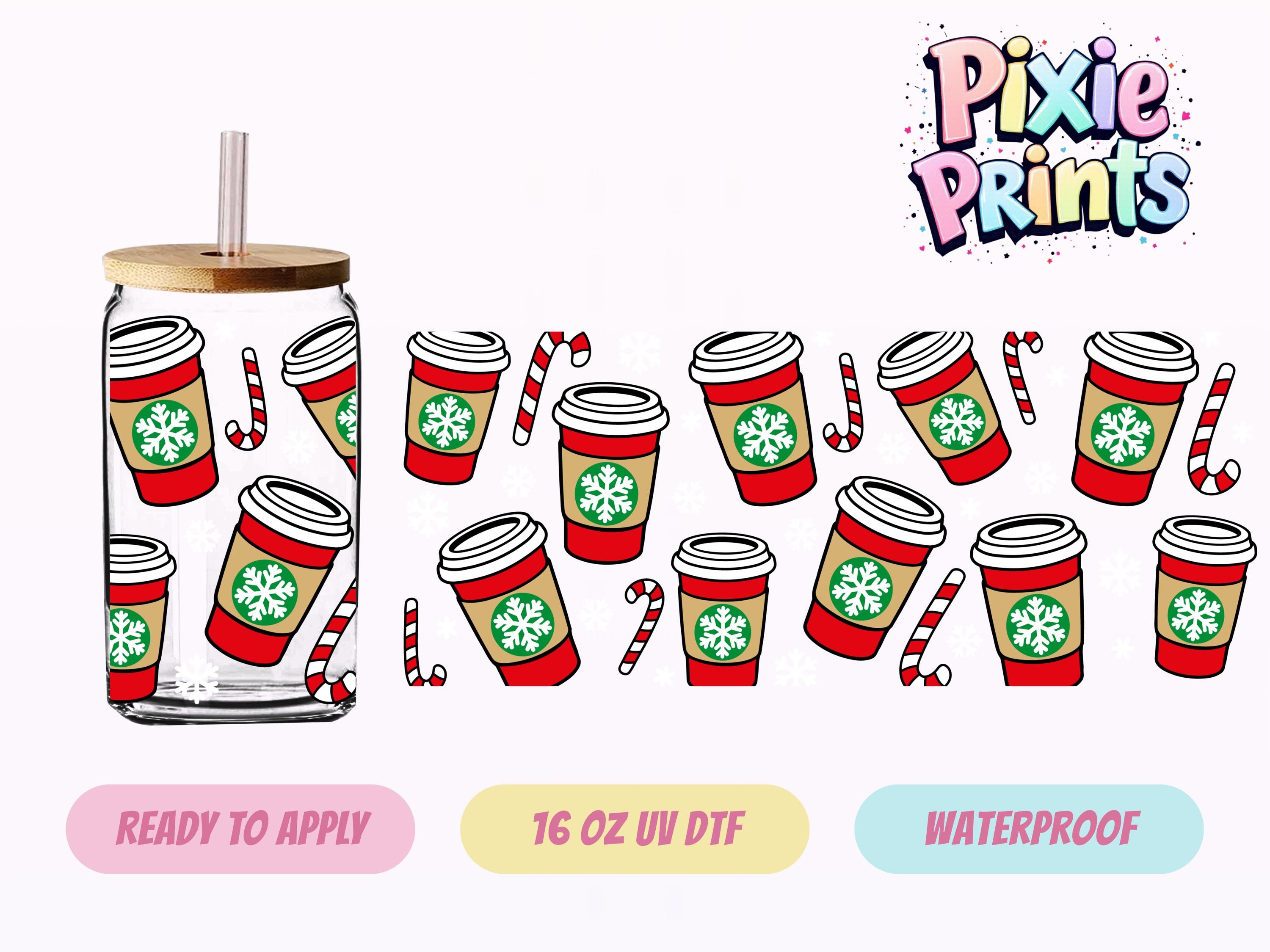 Christmas Coffee UV DTF Tumbler Wrap Same Day Cup Sticker