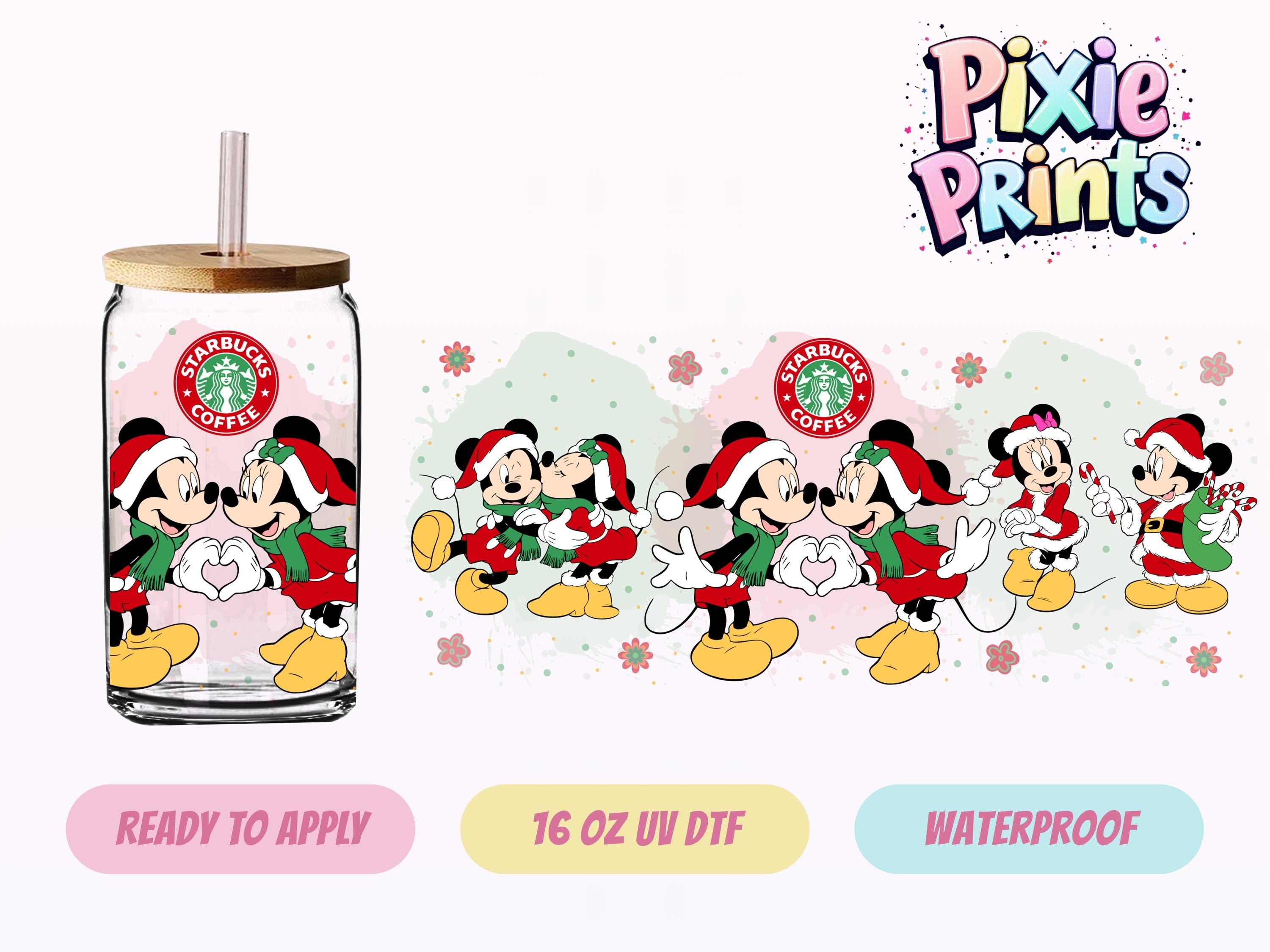 Christmas Mickey Minnie UV DTF Tumbler Wrap Same Day Cup Sticker